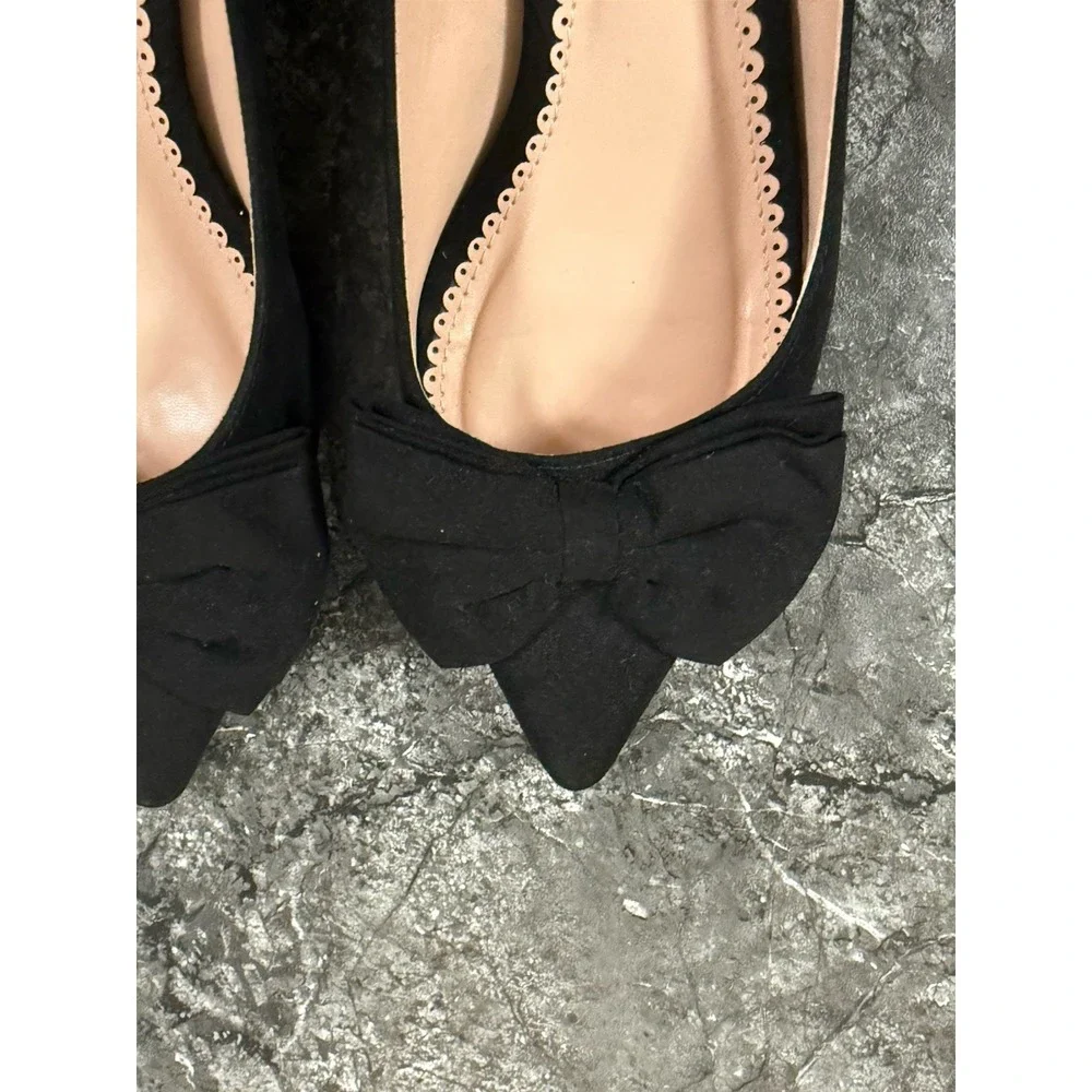 Journee Collection Black Velvet Bow Pointed Toe Kitten Heel Pumps Womens Sz 9